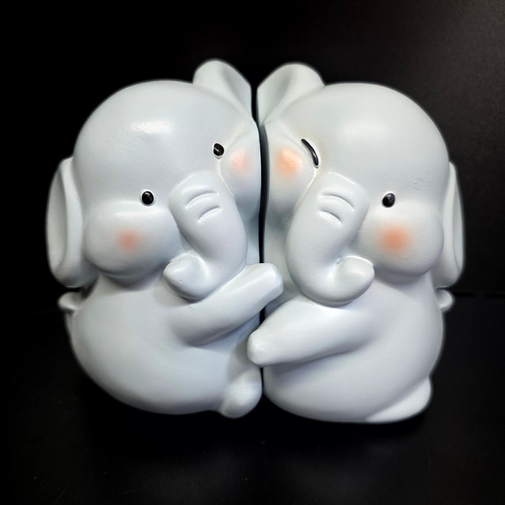 Roogo Elephant Bookends Light Blue Resin Kawaii Animal Nursery Kids Decor Set